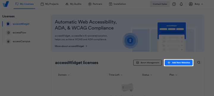 Screenshot of add new websites