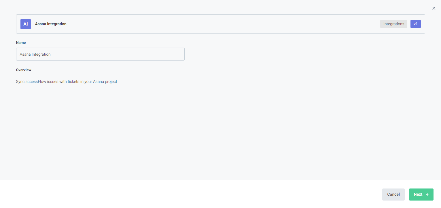 Screenshot of asana integration