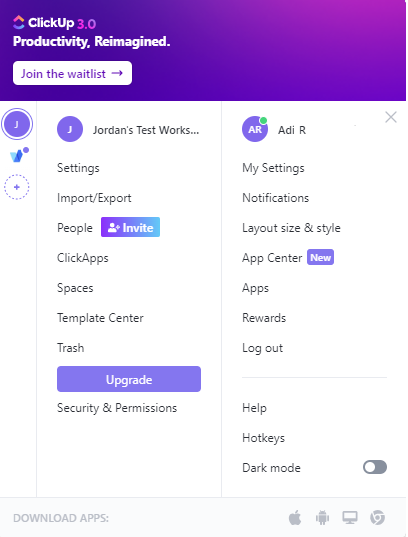 Screenshot of ClickUp Apps