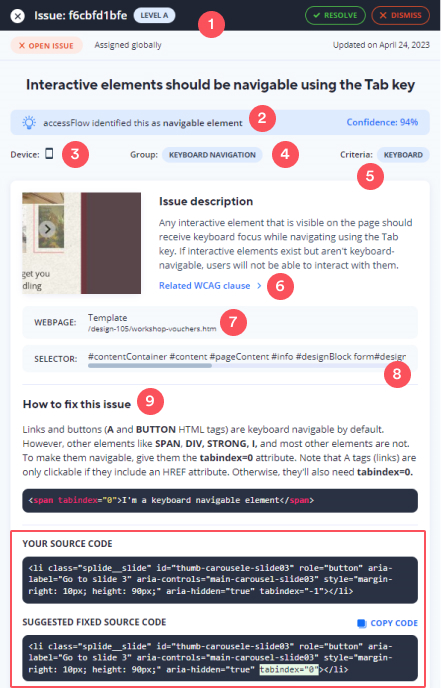 Screenshot of remediation panel